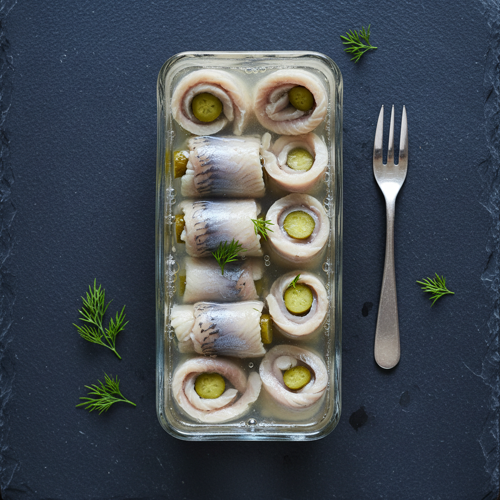 Rollmops verrine flat lay