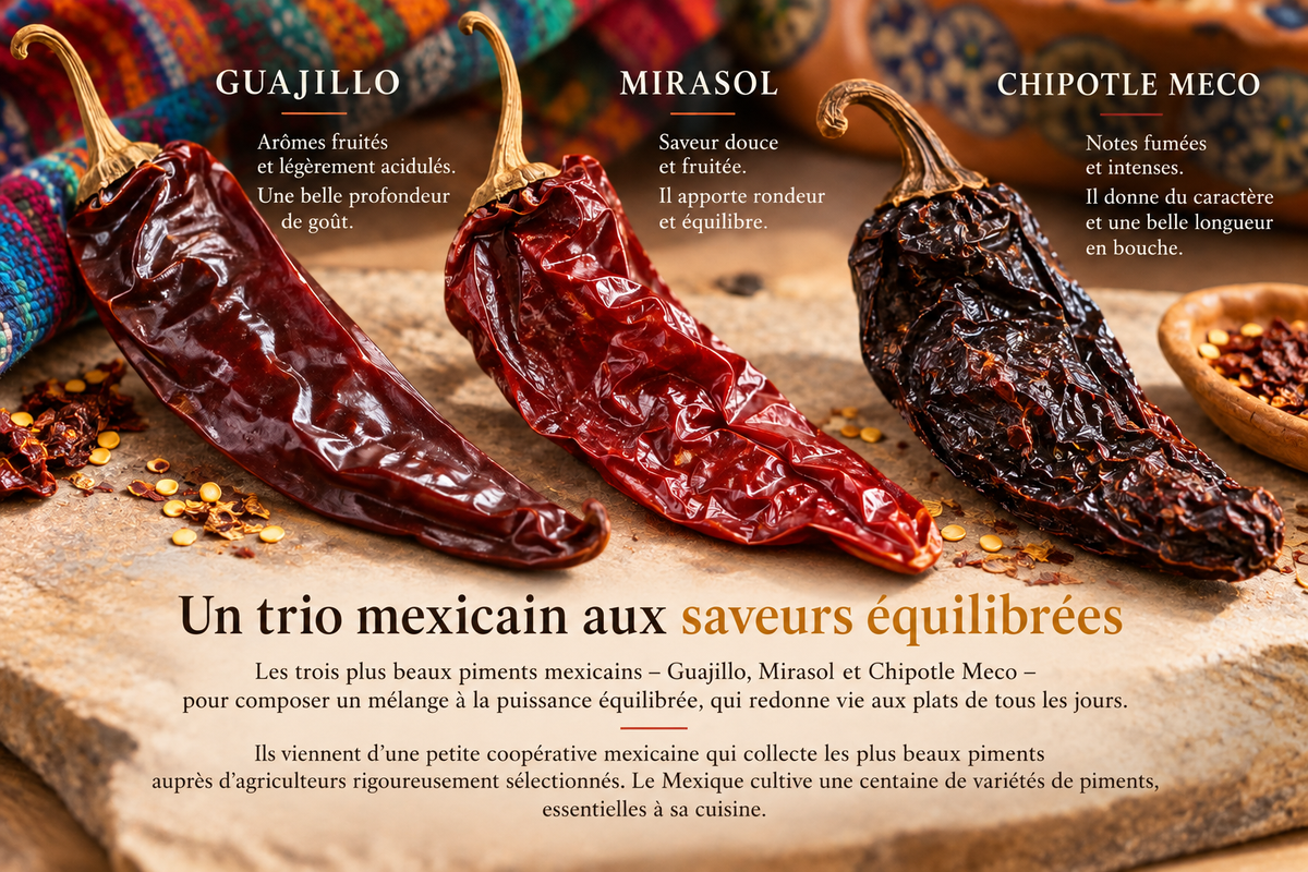 trilogie de piments mexicains